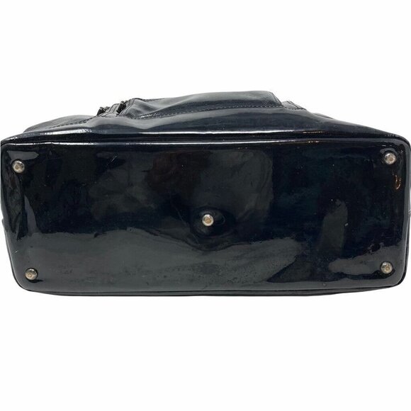 Longchamp Legende Bag Purse Black Patent Leather Pockets Dual Handle Zip Large - Picture 4 of 9